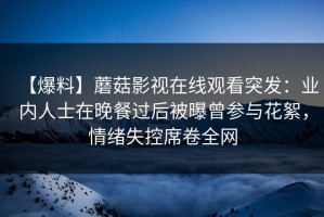 【爆料】蘑菇影视在线观看突发：业内人士在晚餐过后被曝曾参与花絮，情绪失控席卷全网